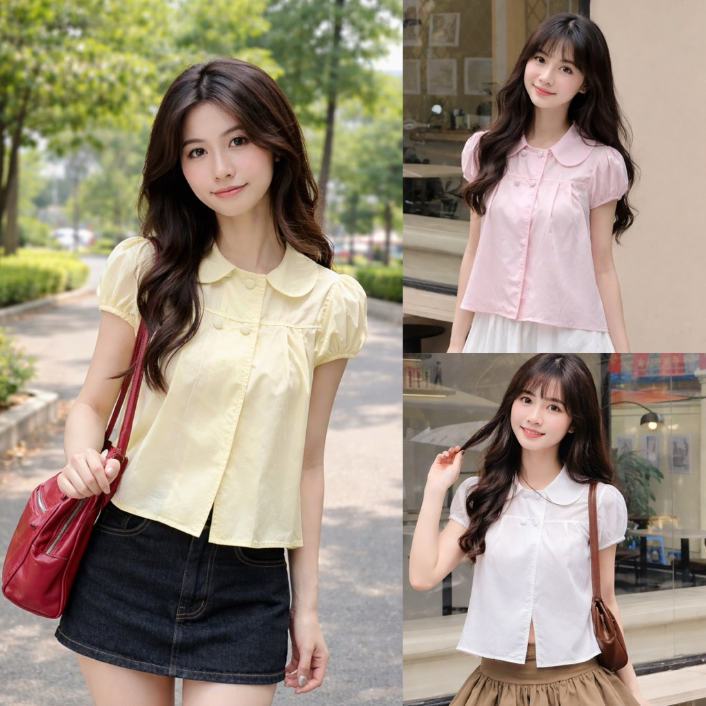 Babydoll shirt with 4 buttons and lotus collar, cute babydoll style ...