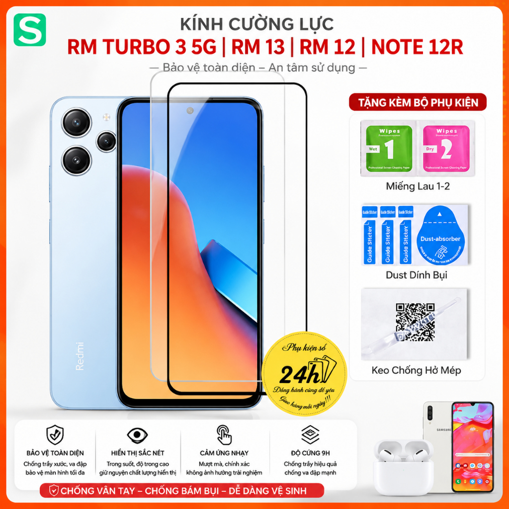 Tempered Glass for Redmi Turbo 3 5g Redmi 13 RM 12 Note 12R - Full ...