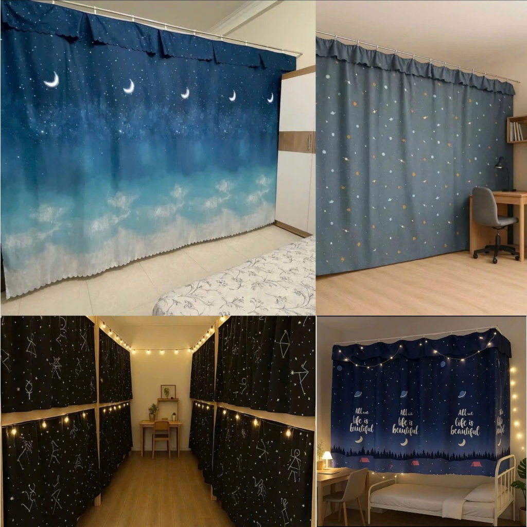 RIDO Bedroom Sunshade Room Partition Curtains with Hangers Poly Cotton ...