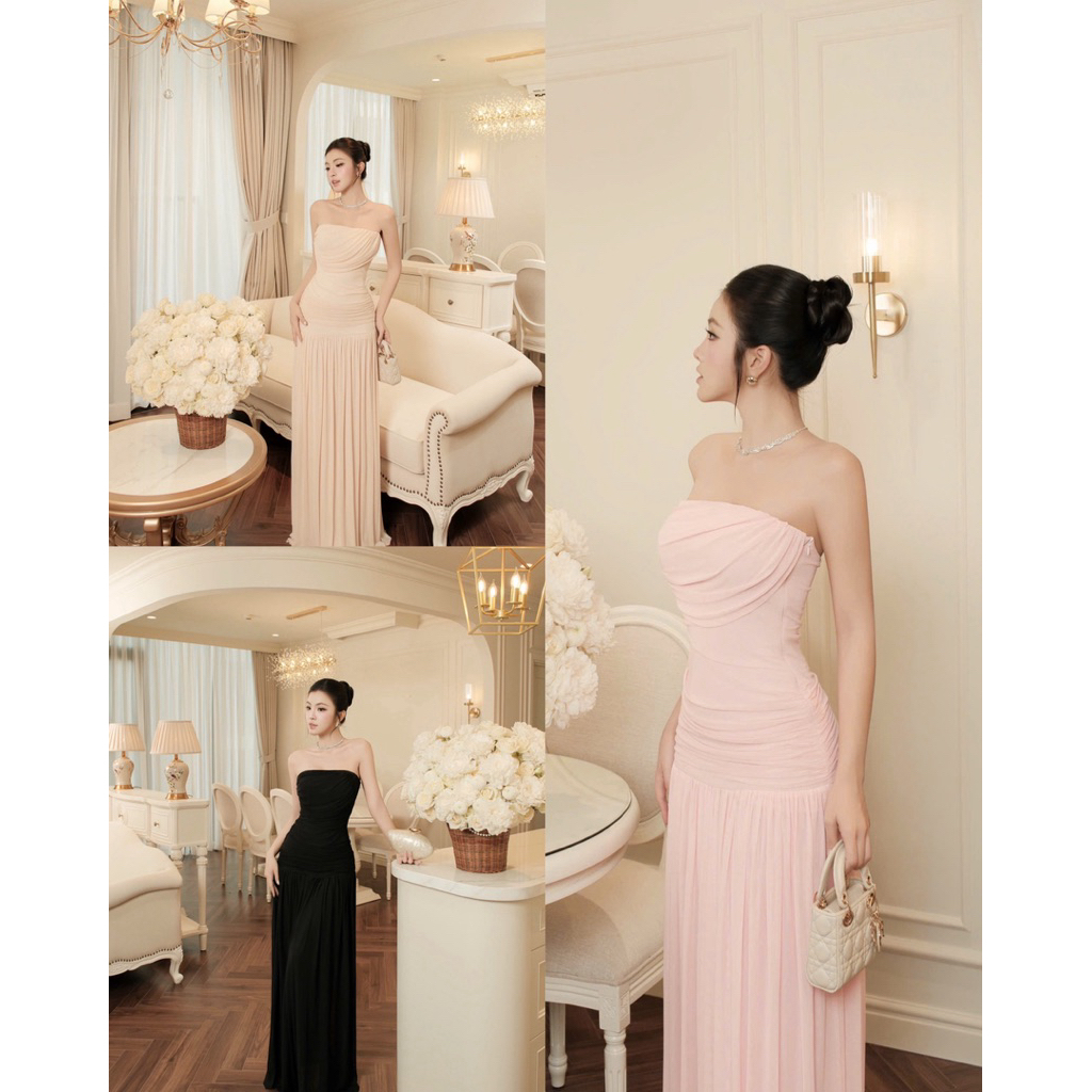 Mesh Strapless Maxi Dress with Plunging Bust and Elegant Slim Waist D2T ...