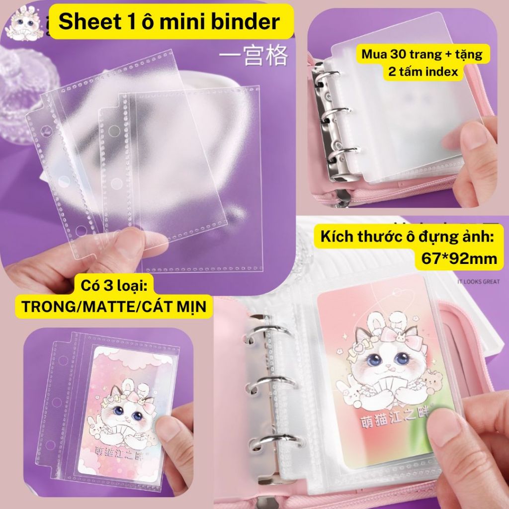 Set of 10/30/50 pages 1-SIDED SHEET mini binder with 3 holes for photo ...
