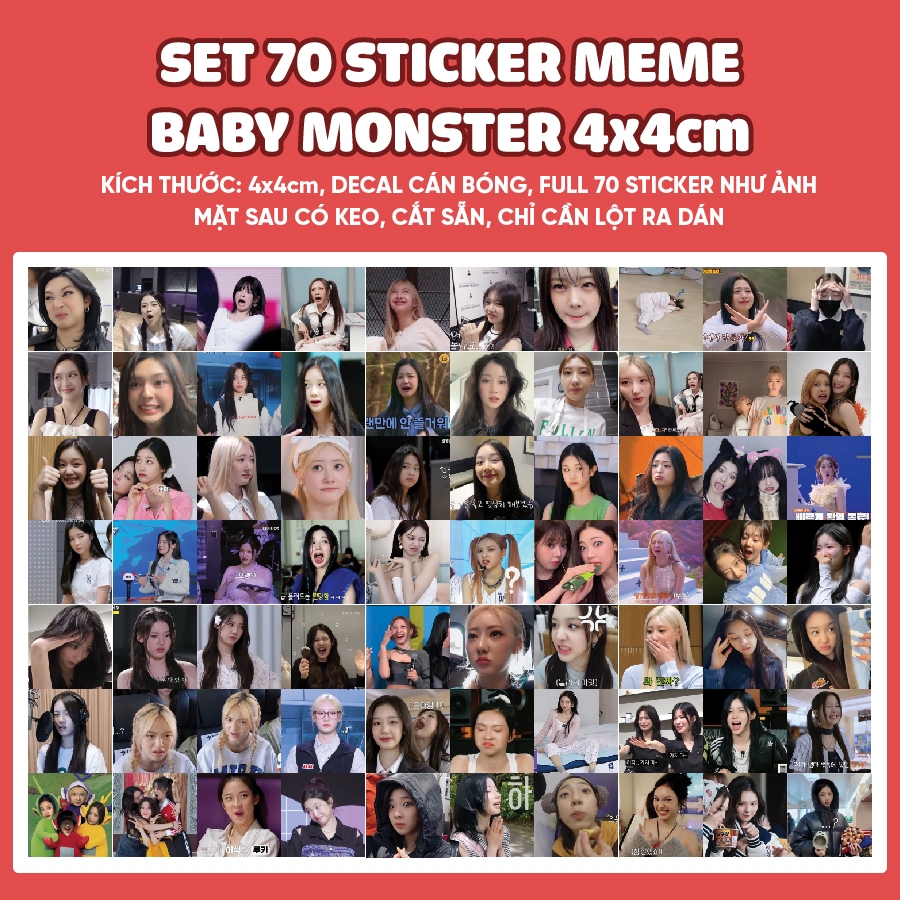 SET of 70 MEME BABY MONSTER sealing stickers • MEME BAEMON stickers ...