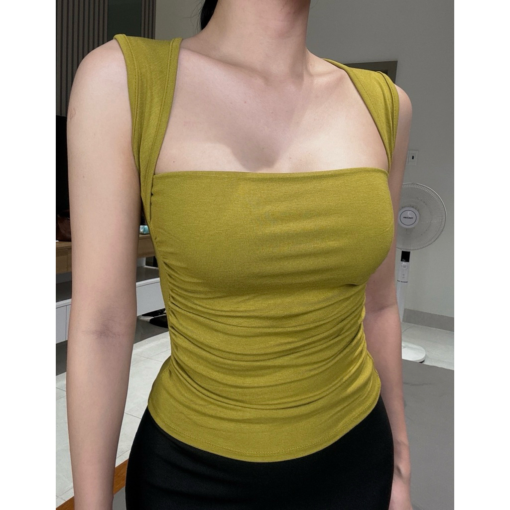 A01-Shirt Sleeveless Women's waist hacked with soft cotton elastic ...
