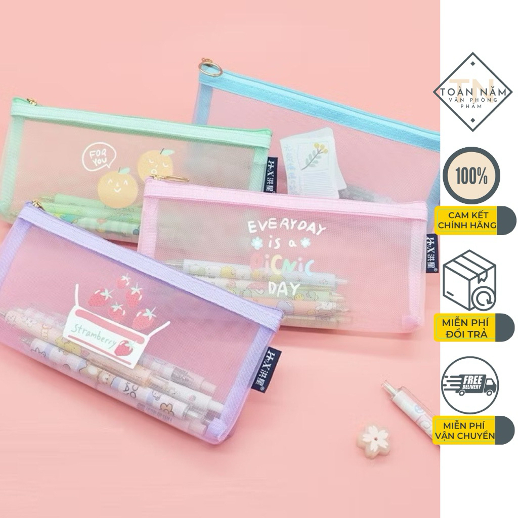 CONVENIENT RECTANGULAR Mesh PEN BAG, CUTE MODEL (SIZE 20.5 x 9 CM ...