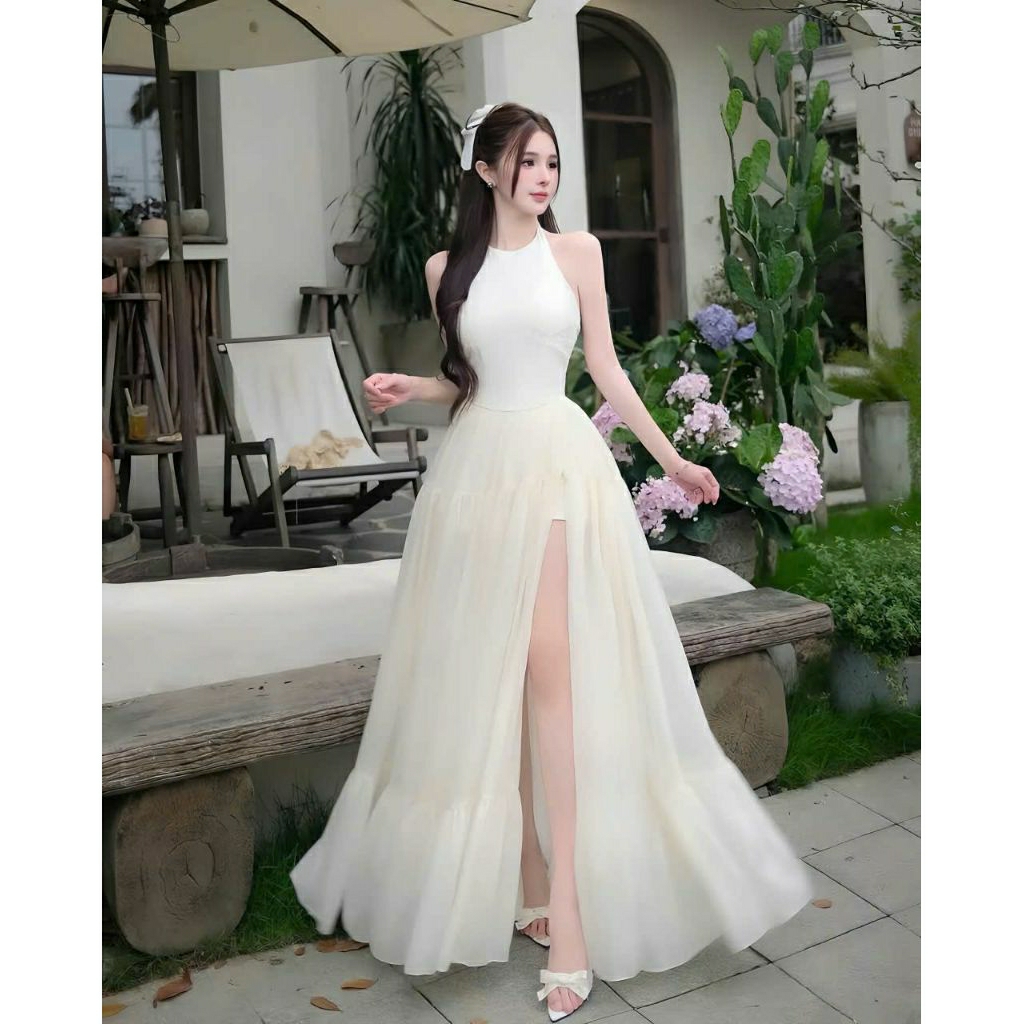 Halter Neck Max Chiffon Dresses with Slit Wisteria
