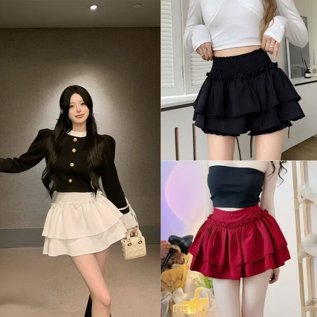 Short skirt with flared shape and elastic waist, easy to wear, 4 colors ...