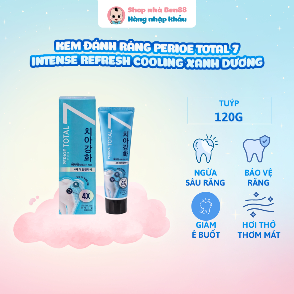Perioe Total 7 Intense Refresh Cooling Toothpaste Blue Mint Flavor 120g ...