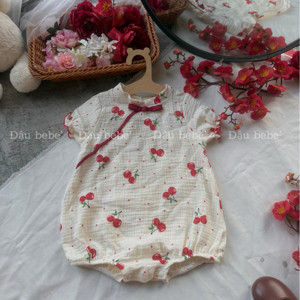 Very pretty muslin bucket body, red cherry, CNY body, full month body ...