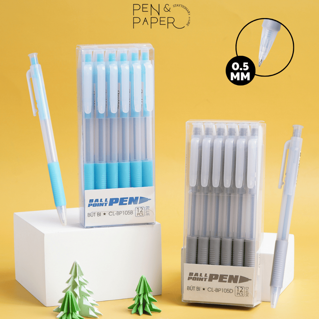 Box of 10 CLASSMATE Ballpoint Pens, 0.5mm Nib Blue and Black Ink Cute ...