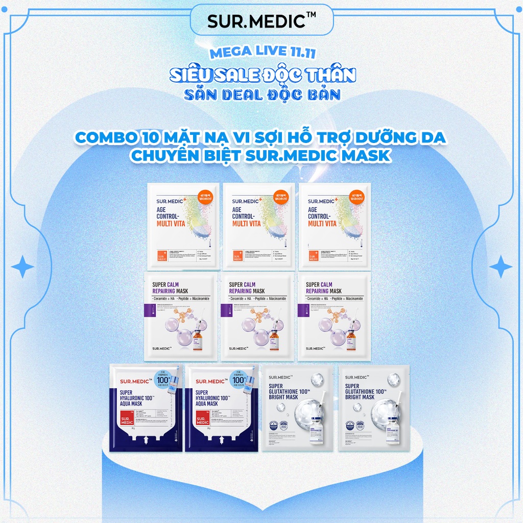 Combo of 10 Specialized Microfiber Skin Care Masks SUR.MEDIC+ Mask 30g ...