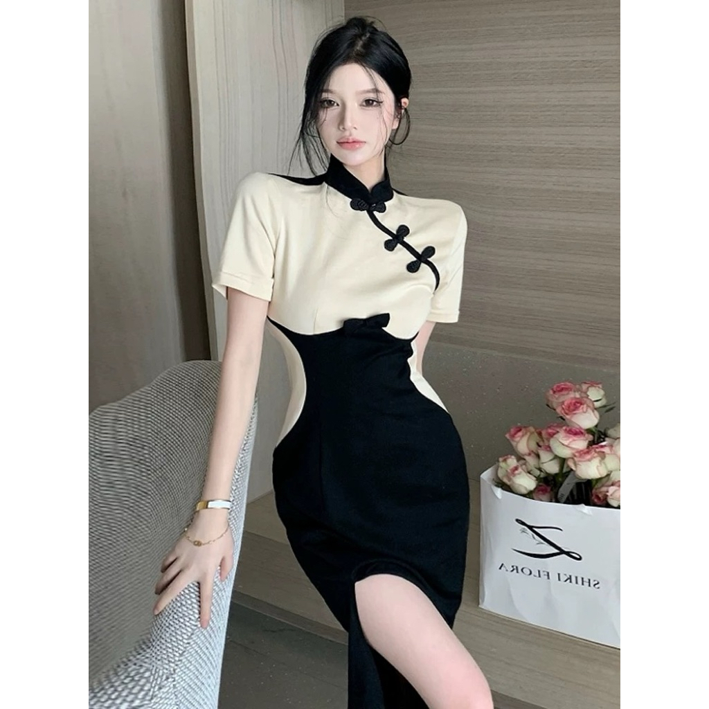 Very flattering color combination train neck bodycon dress | Shopee ...