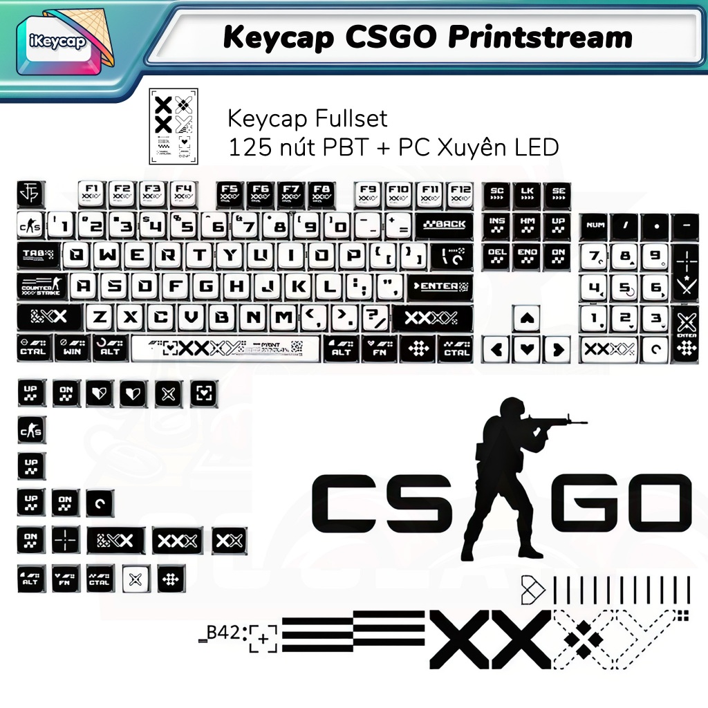 CSGO Keycap Through Led Pudding SIDE TRANSPARENT 122 PBT plastic ...