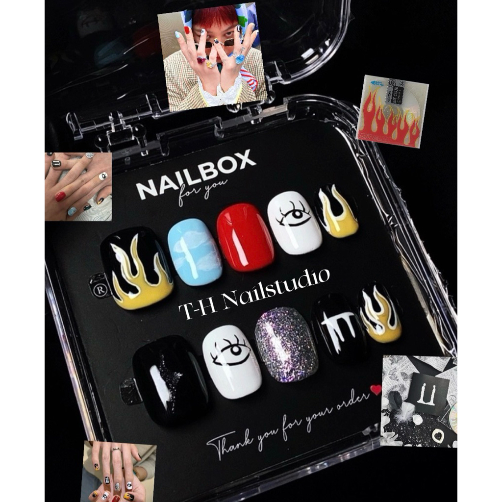 (M75) Fake nail set - GD style unisex Nailbox - stands out with gold ...