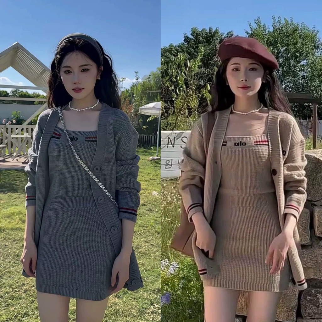 METWO.- Set of 2-strap short wool dress with ALO logo tag, QC body ...