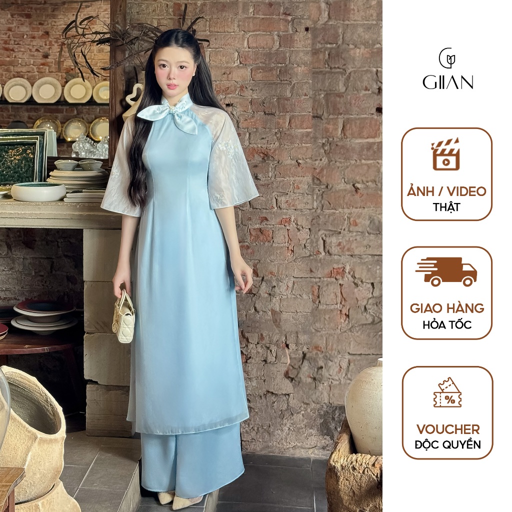 Giian's innovative 4-panel women's ao dai, designed with bow collar and ...