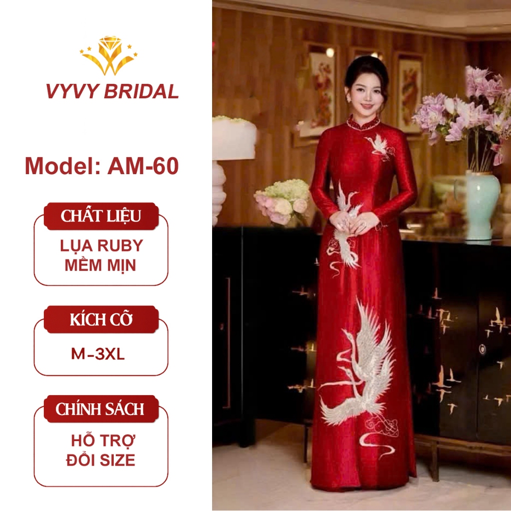 [Premium ruby silk AM-60] High quality Ruby silk mother's ao dai, hand ...