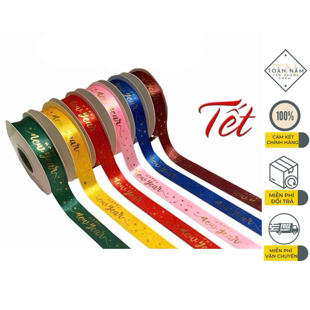 Happy New Year Printed Silk Ribbon 2.5cm-30M Congratulations Ribbon CNY ...