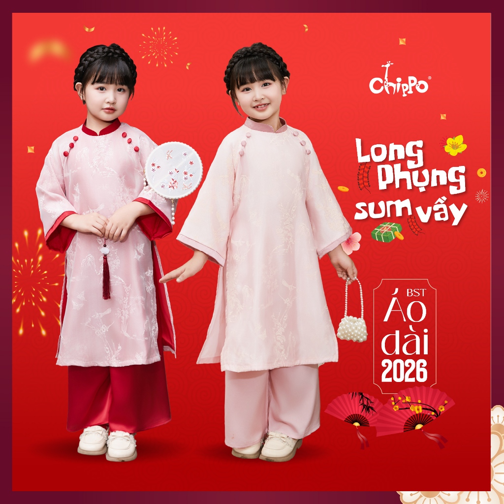 Chippo girls' innovative ao dai Set for children from 2 years old to 11 ...