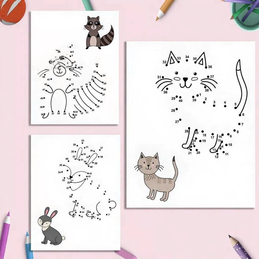Set of 50 Number Matching Drawings to Color for Children - Animal Theme ...