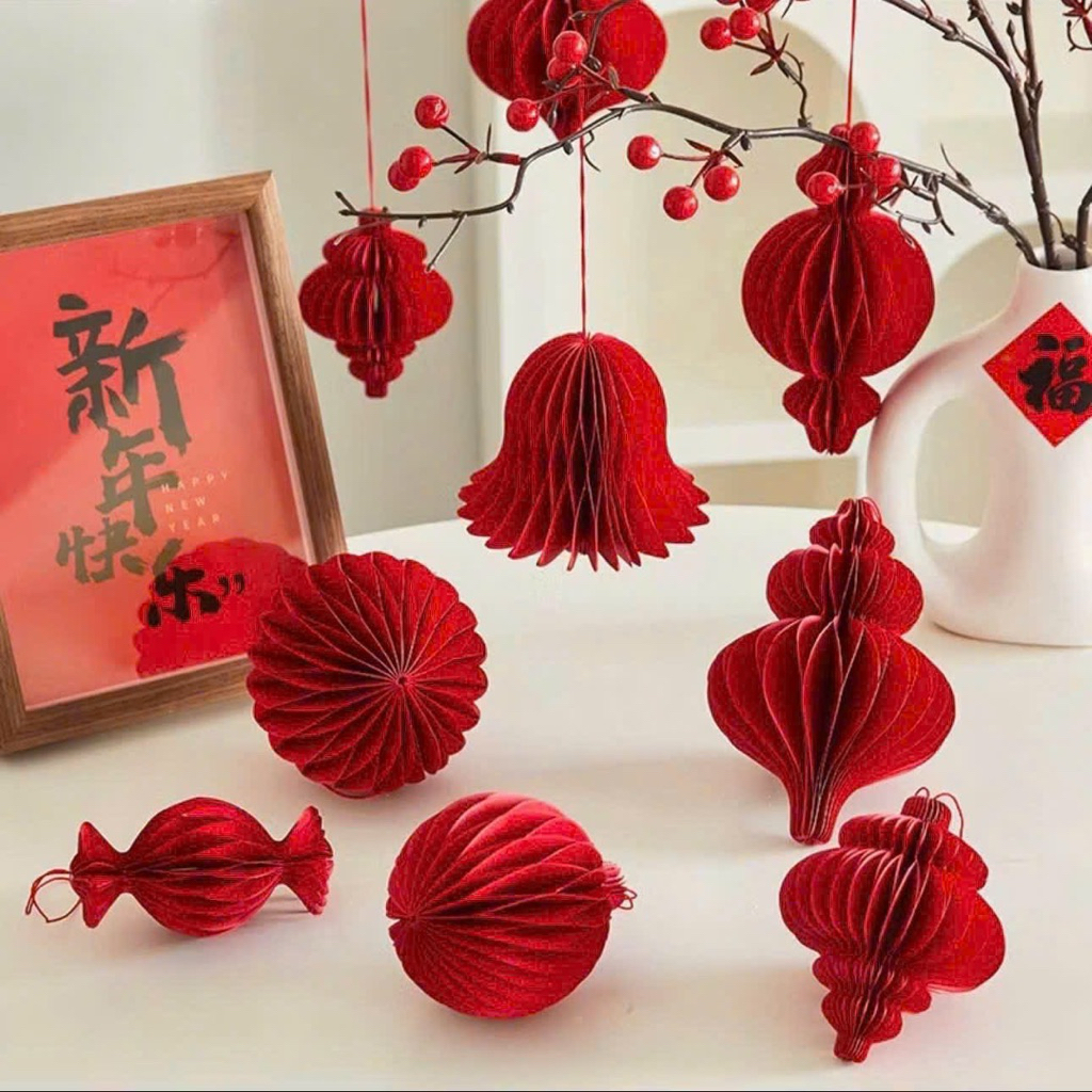 Set of 9 Decorative 3D Red Paper Hanging Strings CNY – Hot Trend Decor ...