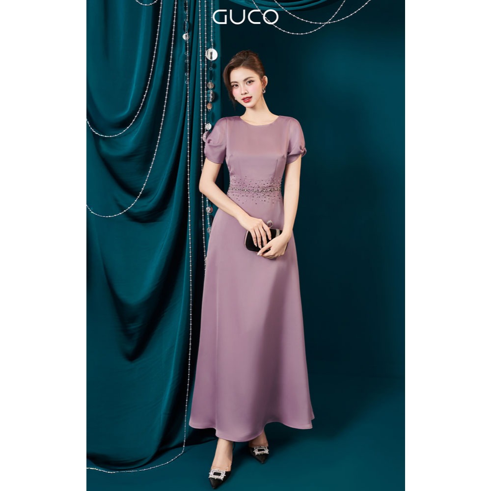 GUCO LONG-NECKLACE, STONE-ATTACHED WAIST, STYLE SLEEVES - PINK - 5040 ...