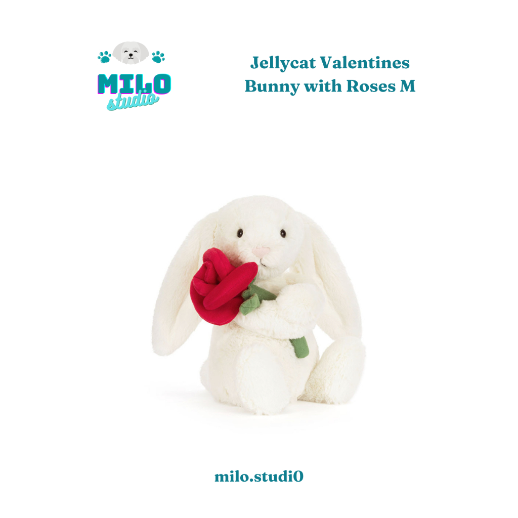 Jellycat Valentines 2026 Bunny with Rose size Medium plush rabbit ...