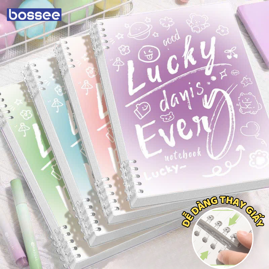 Lucky Notebook Replaceable B5 Paper 120 Pages PP Plastic Cover 2 Layers ...