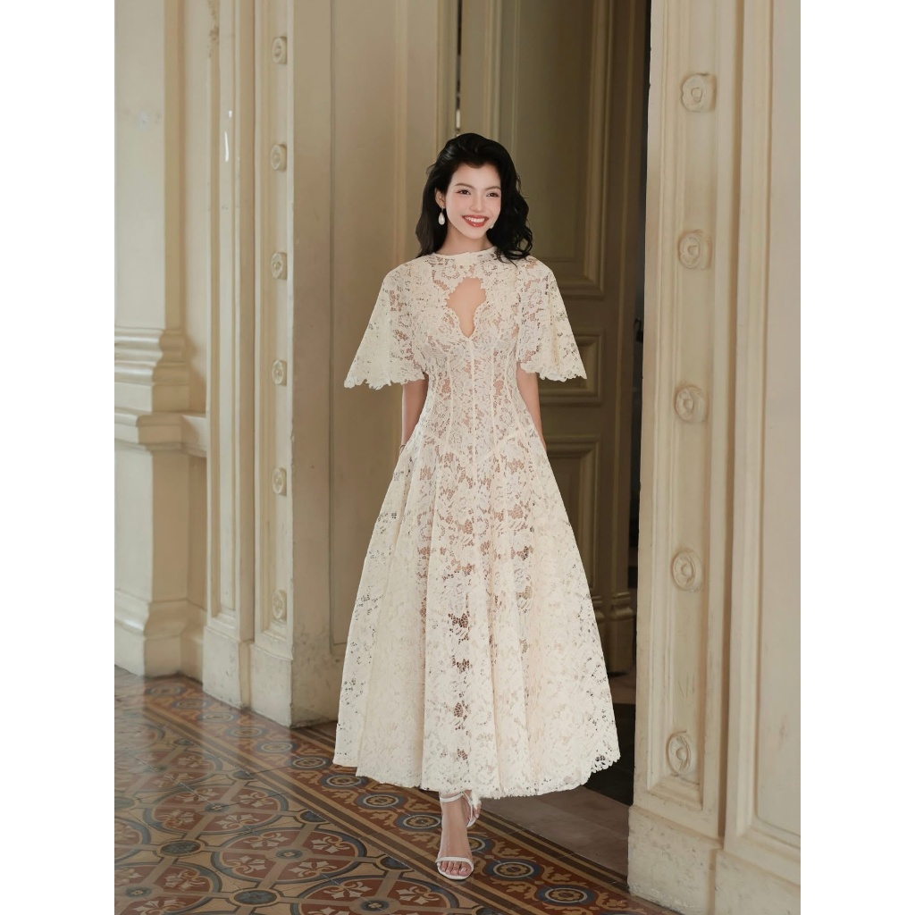 (UnihomePREMIUM) (40-80Kg) 10-Piece V-Neck Lace Maxi Dress Set with ...