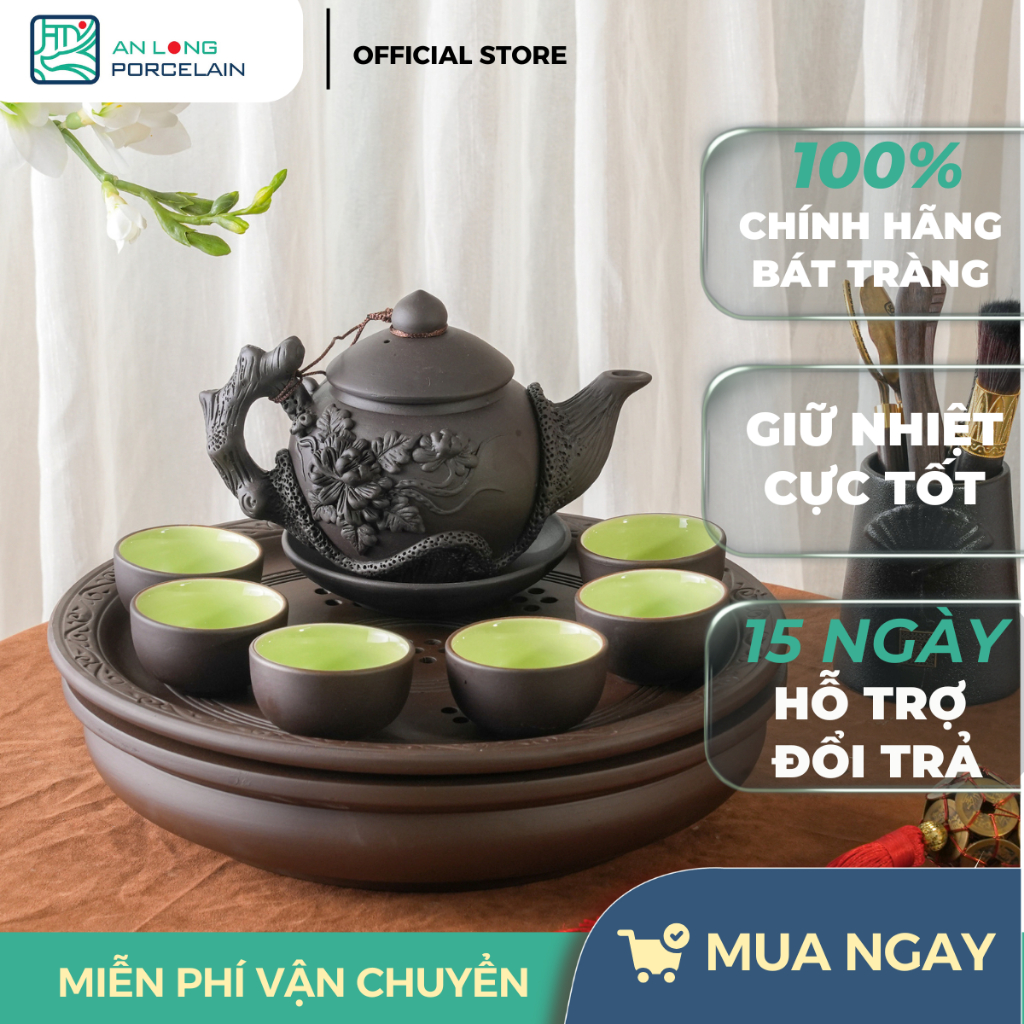 An Long high-quality black Bat Trang ceramic tea pot and tea pot set ...