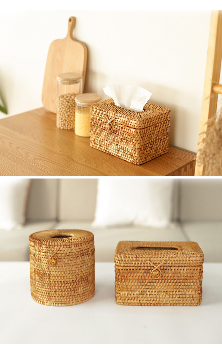 STAY ECO round tissue box made of bamboo and rattan in many sizes, hand ...