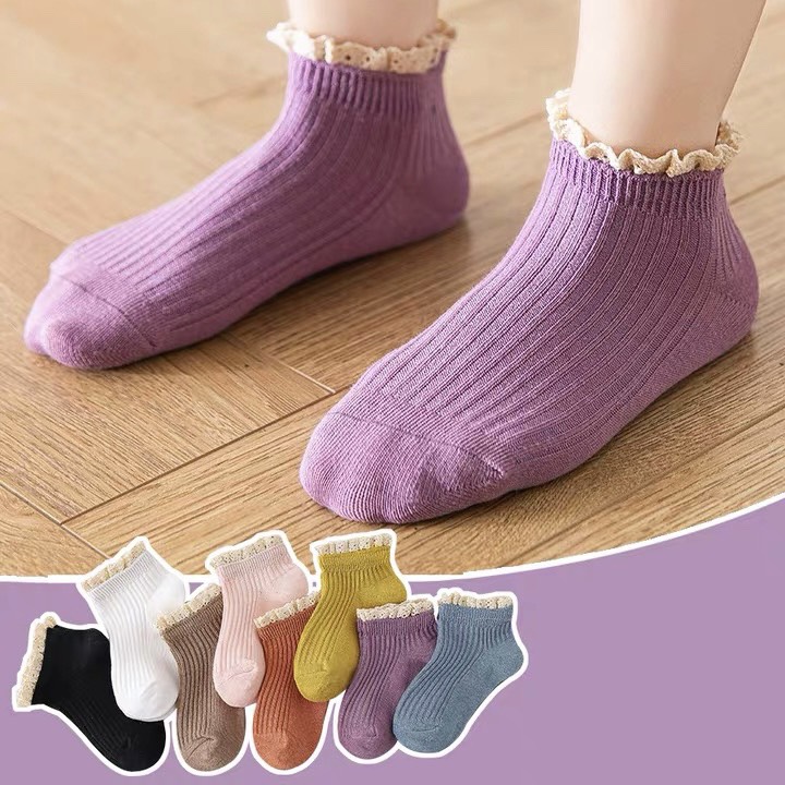 Solid color socks for babies Set of 5 pairs of elegant white lace short ...