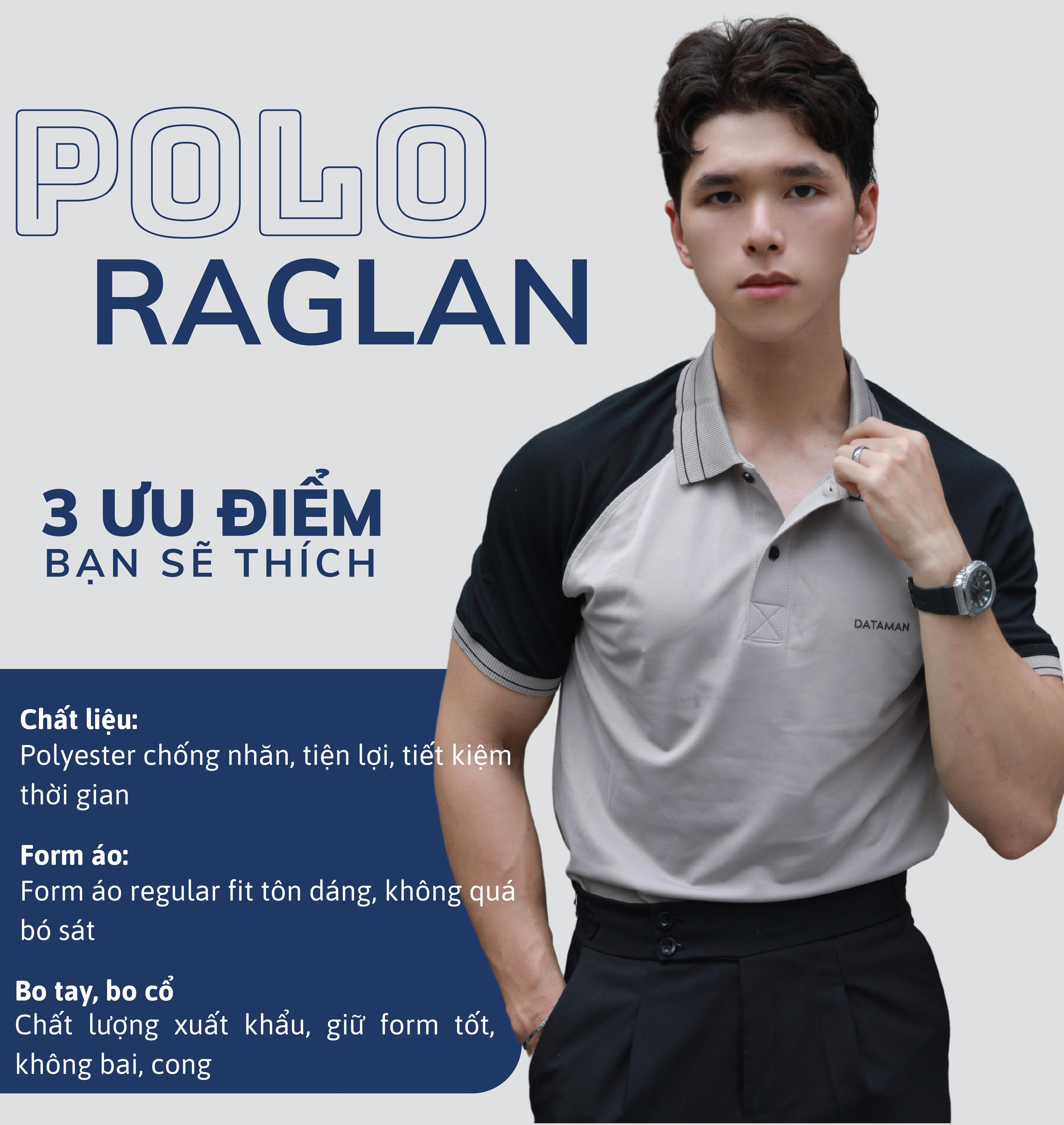 DATAMAN Men's Polo Shirt with collar, short sleeves, raglan armpits ...