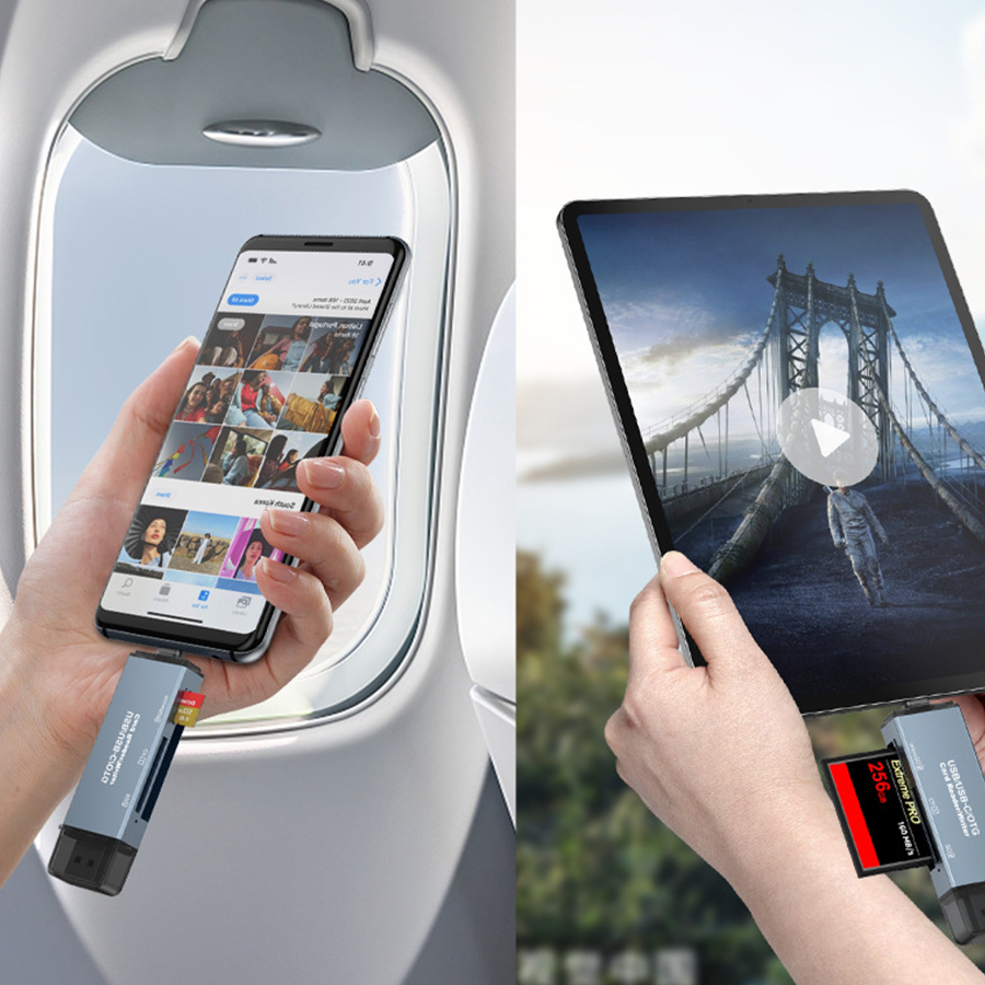 Cf SD TF memory card reader to usb and typec ports supports up to 2T