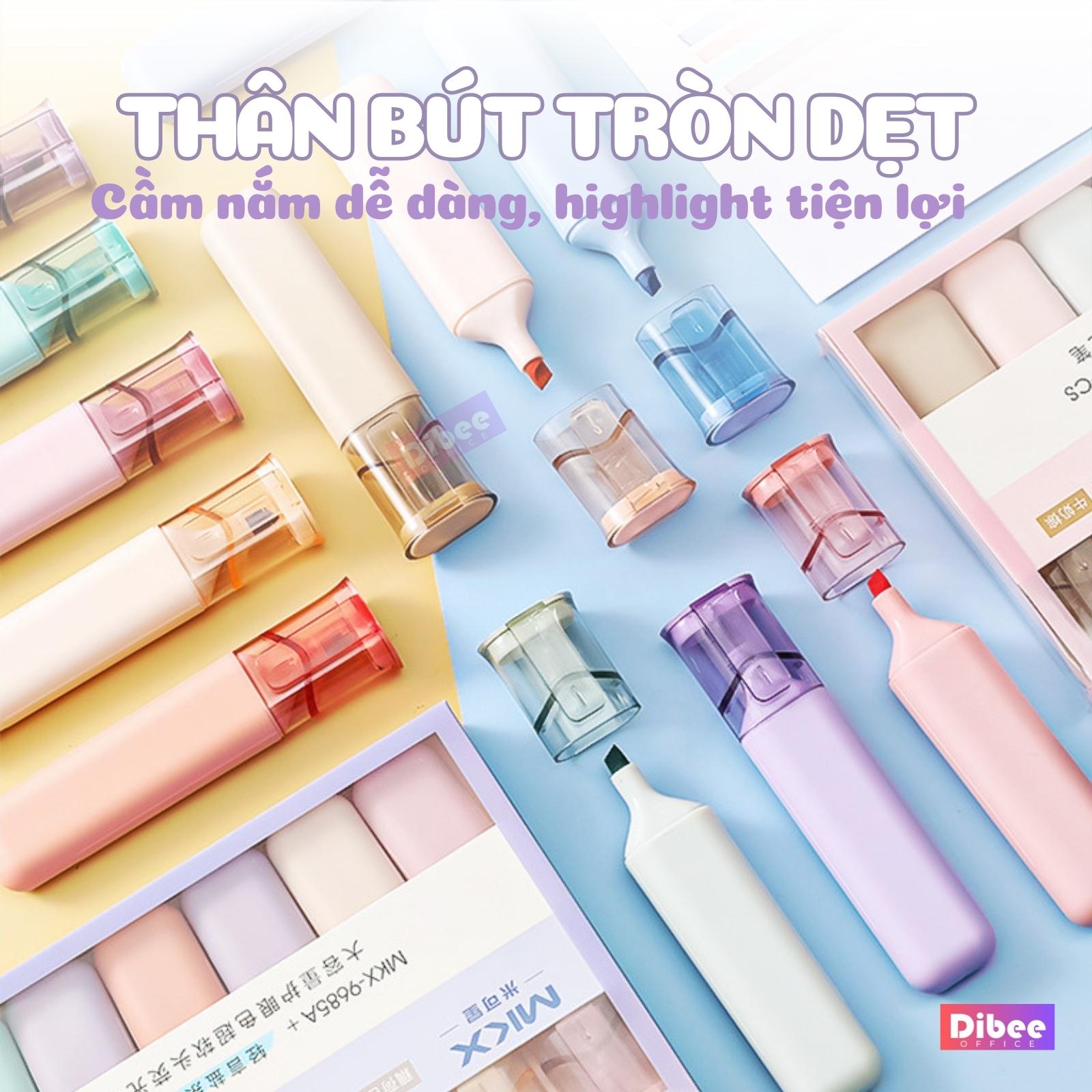 DiBee pastel highlighter pen set of 6 pastel memory pens with flat body ...