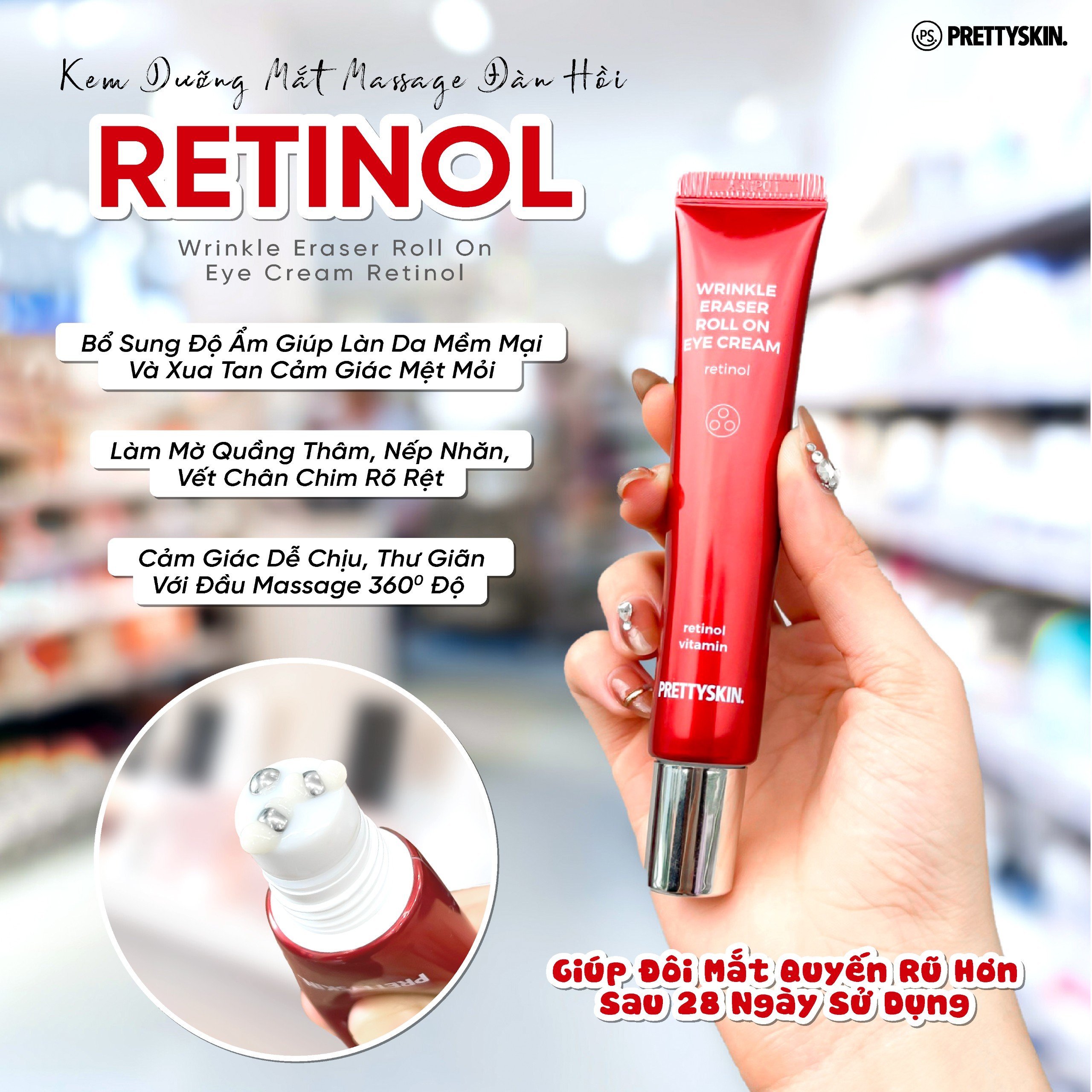 Pretty Skin Wrinkle Eraser Roll Eye Cream Retinol 30ml | Shopee Philippines