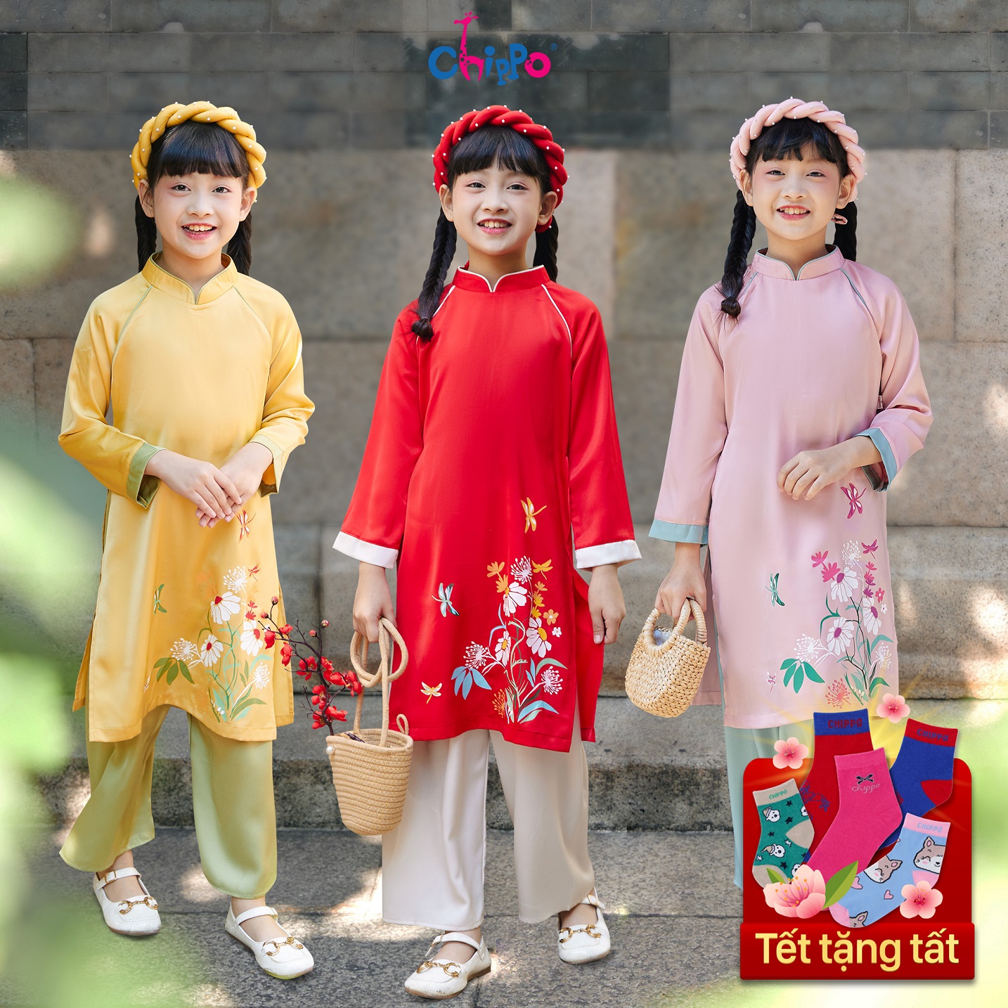 New innovative CHIPPO silk ao dai Set for girls from 7 8 9 10 11 years ...