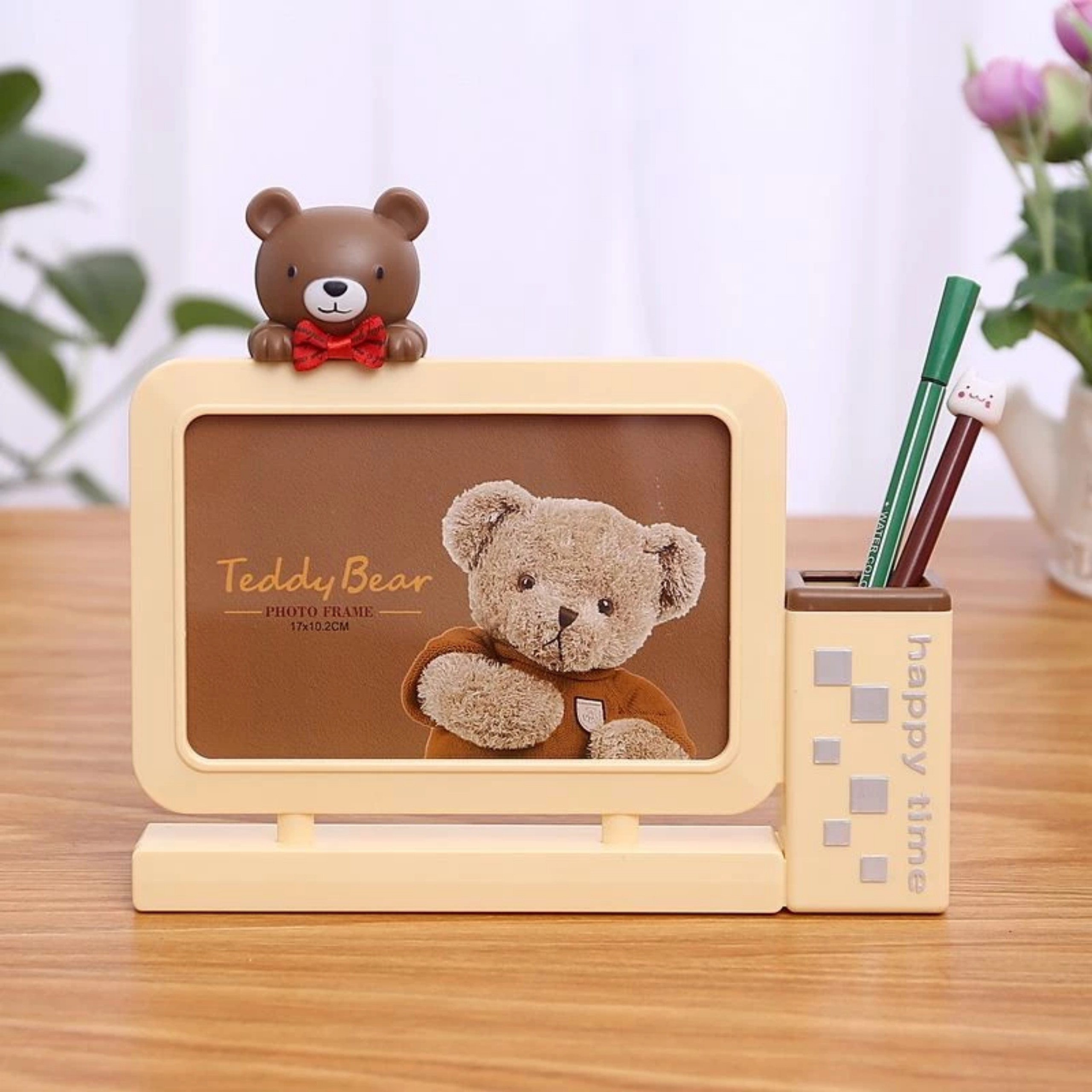 Photo Frame with Desk Pen Holder, Cute Bear Cartoon Pattern (Random ...