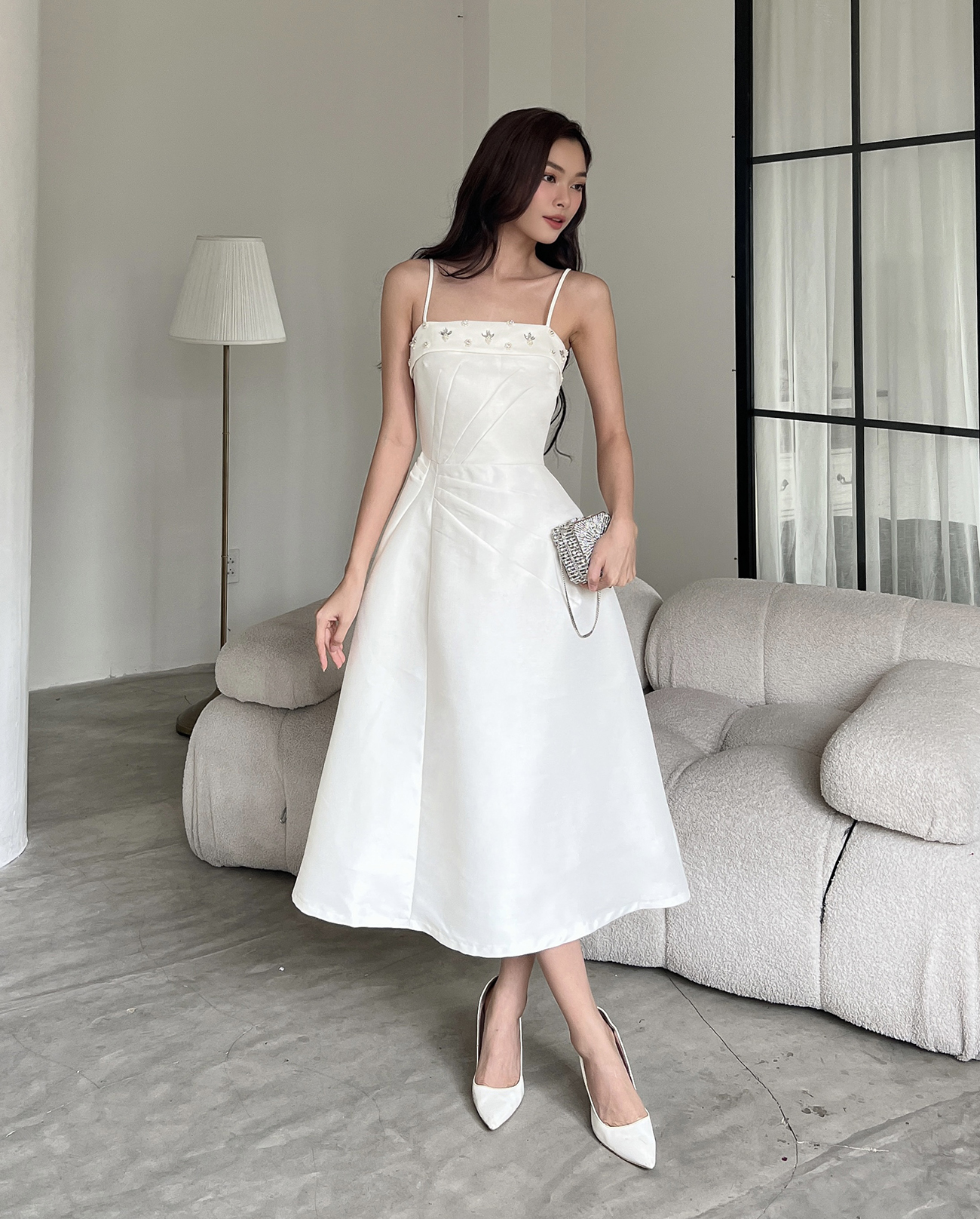 Luxurious Spaghetti straps dress with ruffled chest stones BBSTORE'S ...