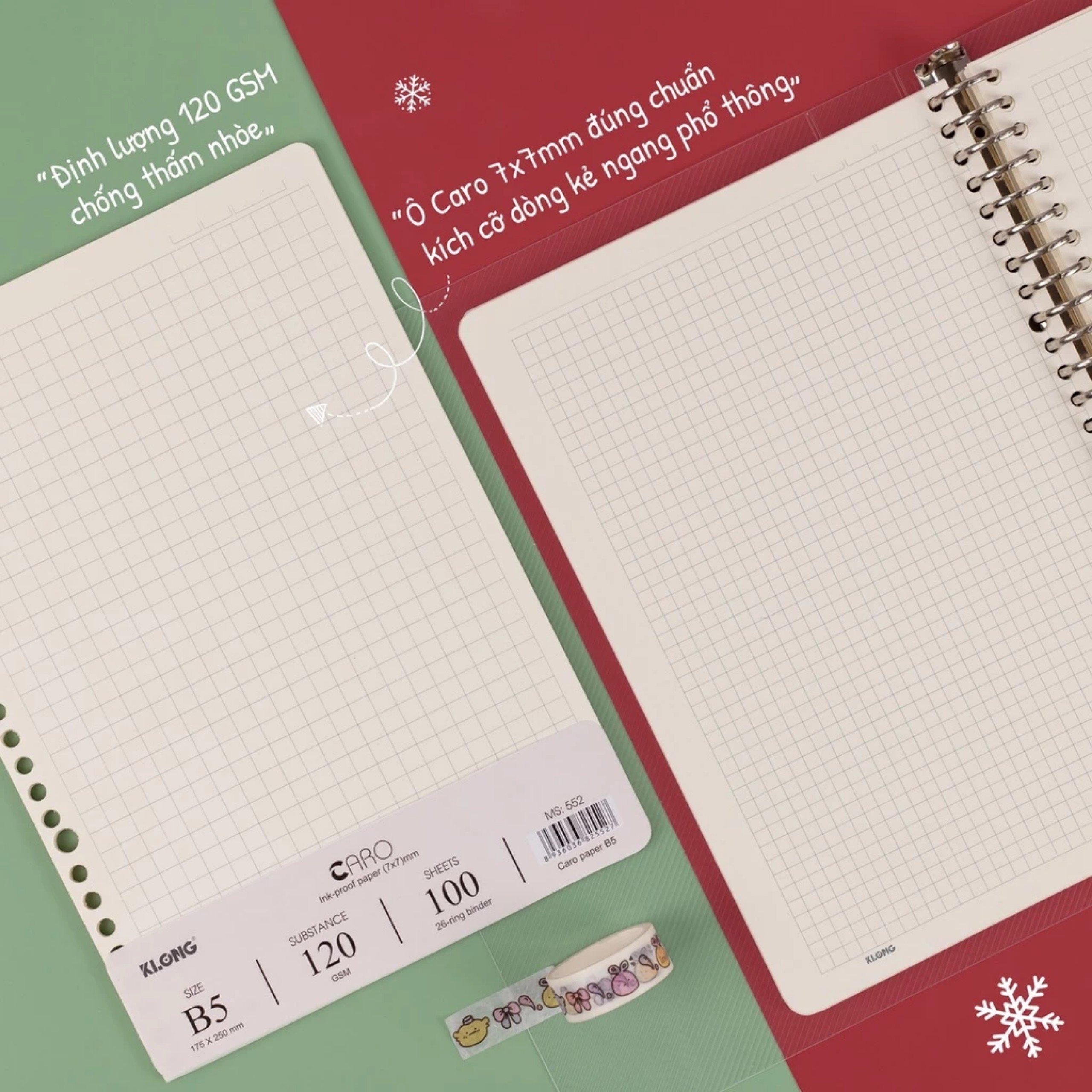 B5 Klong notebook insert 100 sheets 120gsm - Checkered / Horizontal ...