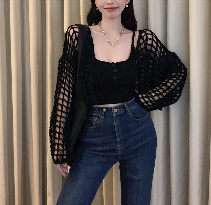 Cardigan Set with 2strap crop top Carigan for women, mesh style