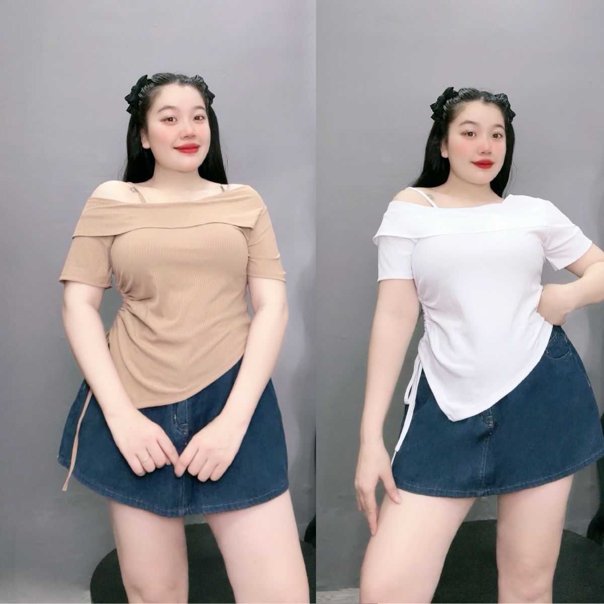 Women's big-size t-shirt with stylized fold-over flap, one side ...