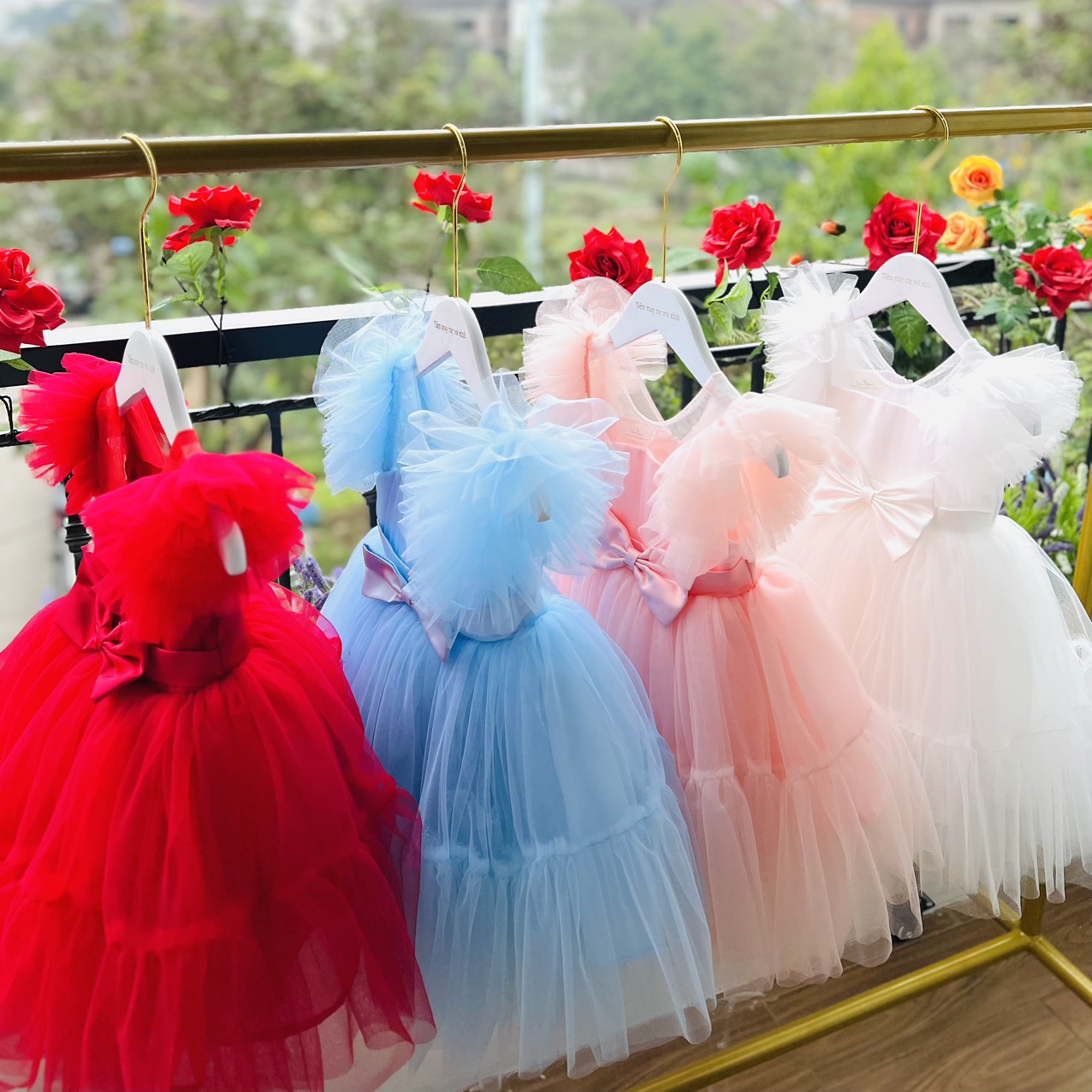 Princess dress with fishtail design for girls in blue, red, white, pink ...