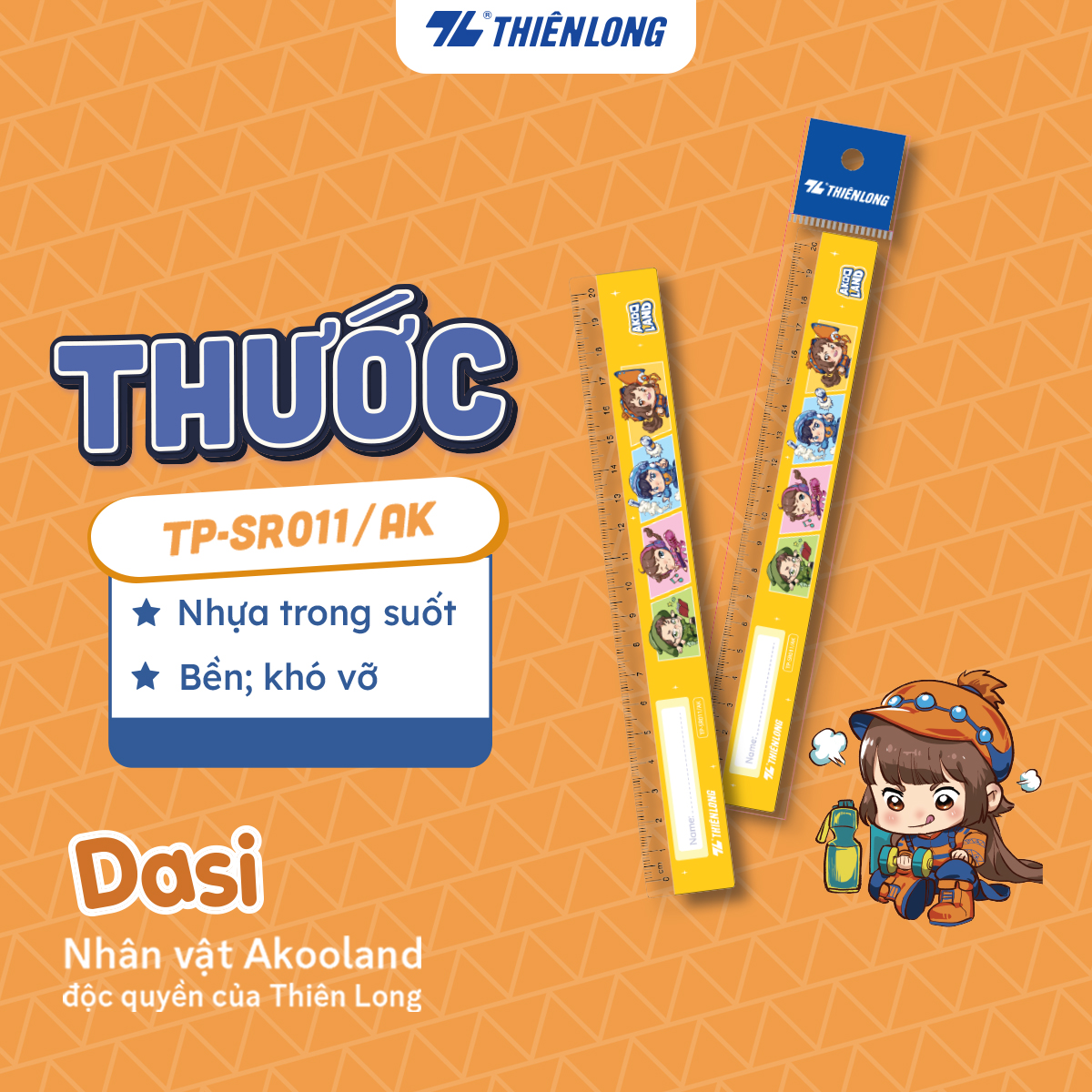 20cm straight ruler Thien Long TP-SR011/AK - Akooland character ...