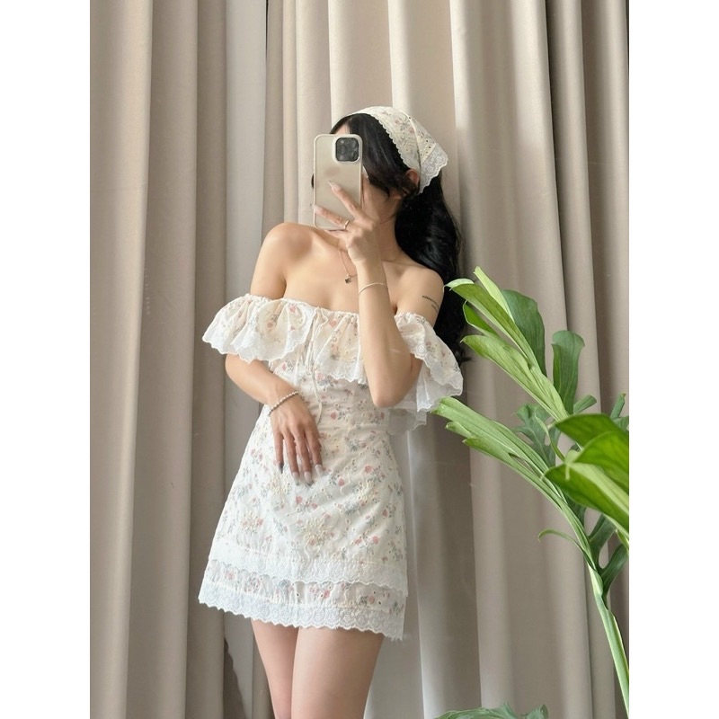 [Beautiful product] Off-the-Shoulder Floral Embroidered Bucket Dress ...