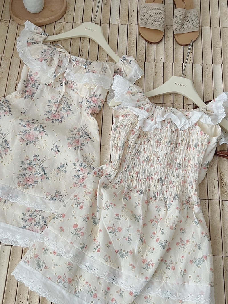 [Beautiful product] Off-the-Shoulder Floral Embroidered Bucket Dress ...