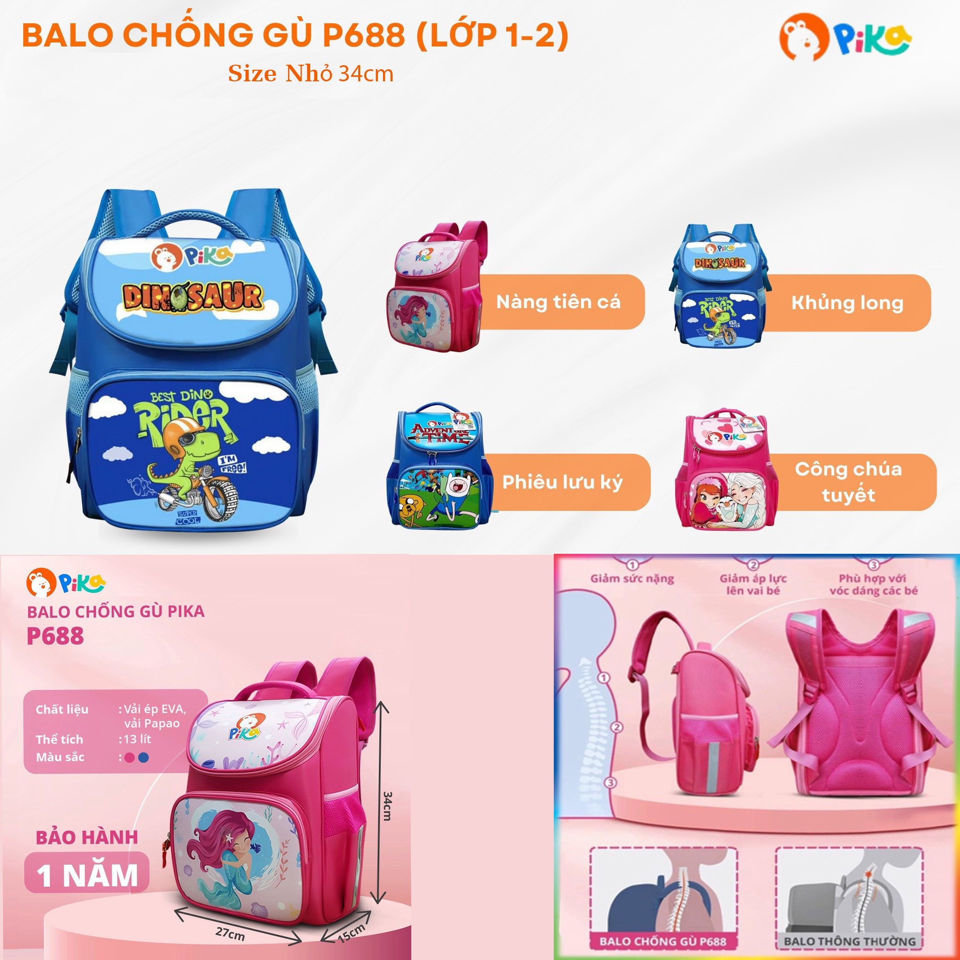 Ultralight Anti-Humpback Backpack for Grade 1 Students.Genuine Pika ...