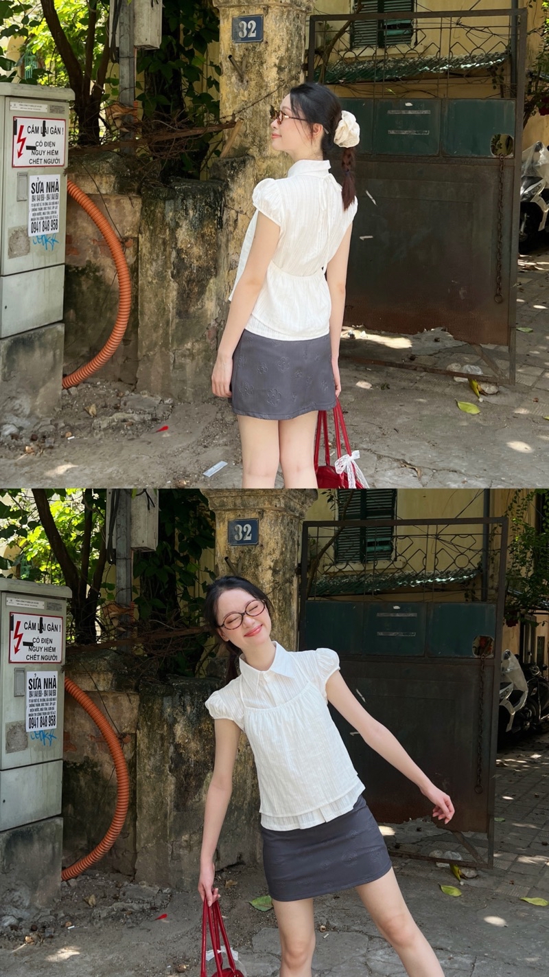 LOLLIE STUDIO - Set of woven rough shirt with AMELIA TOP 2-piece shirt ...