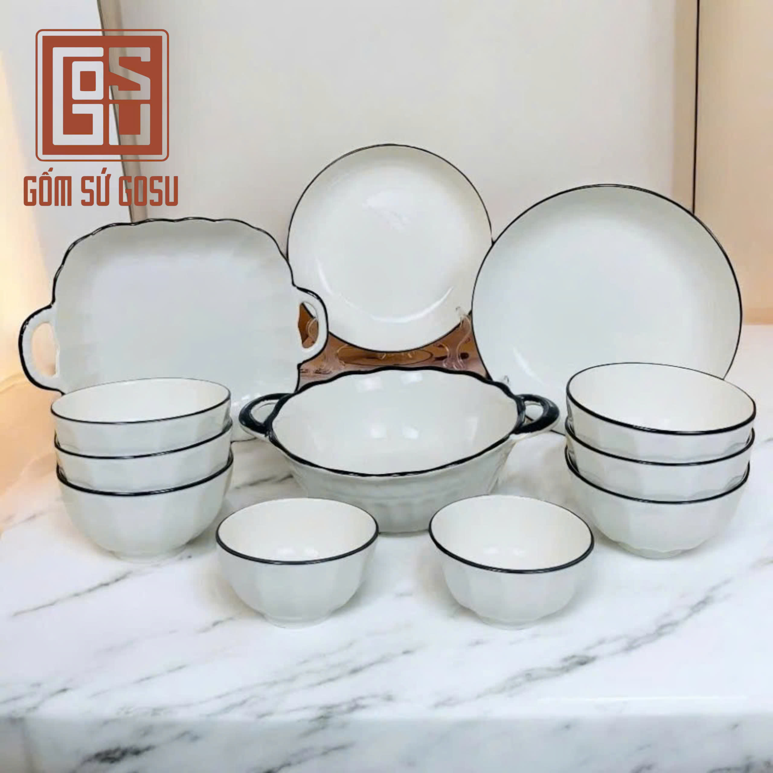 Retail of Gosu White Dinnerware Set with Black Edge, Luxurious and ...