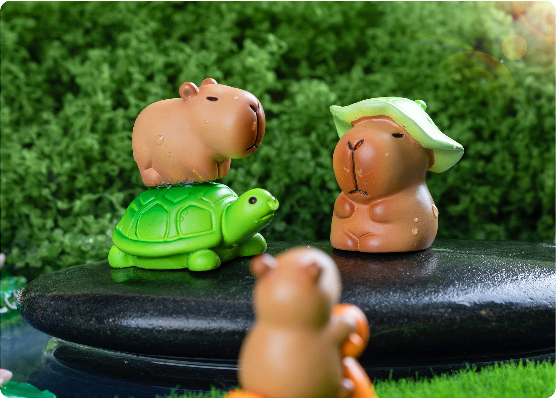 Cute Capybara model riding a scooter, a sauna, and riding a turtle ...