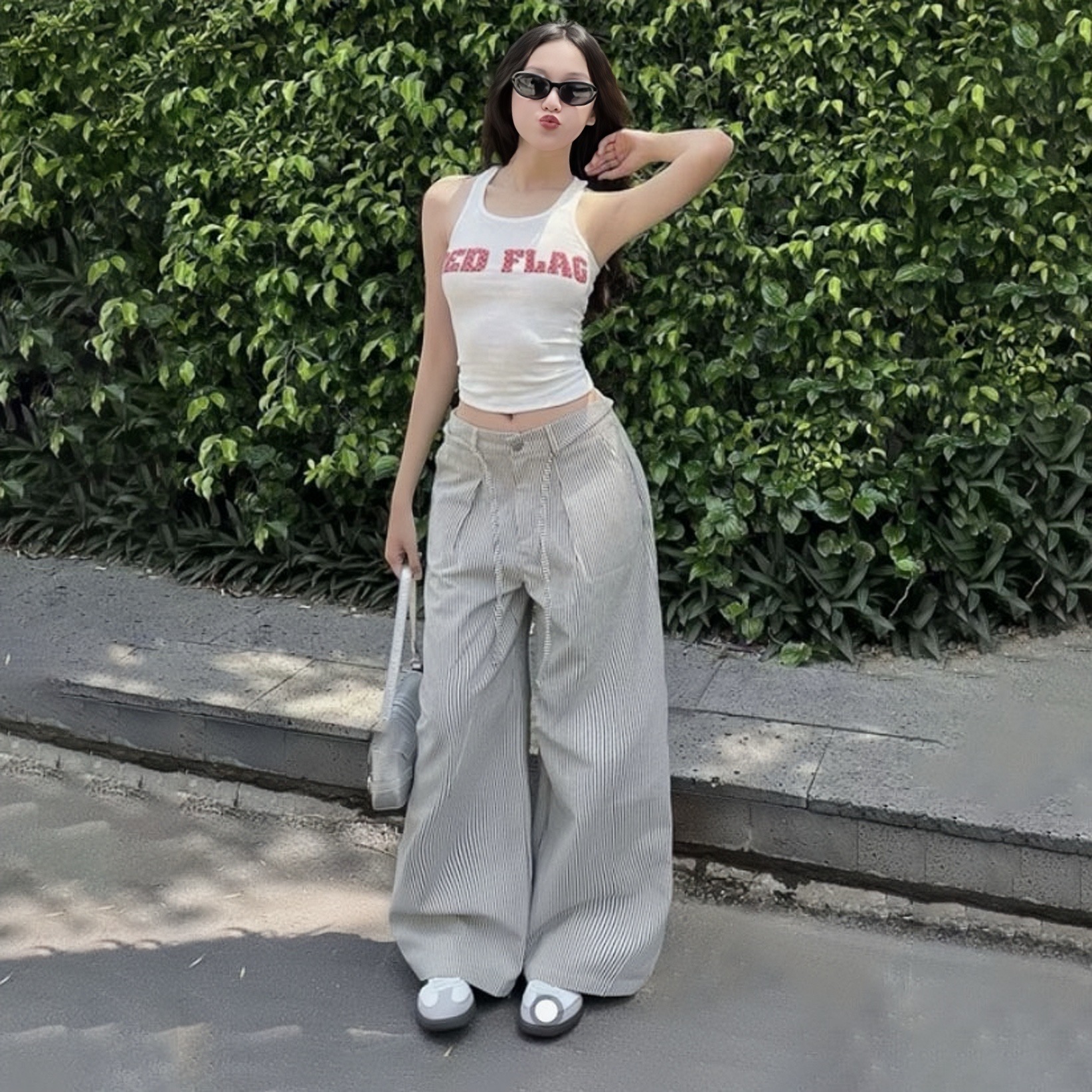 Loose-fitting wide-leg striped pants with Kate canvas Belt - Standard ...